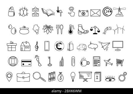 Business and office icons set. Business thin line icons. Vector simple outline design symbols for web site, services, infographic. Pack of black linea Stock Vector