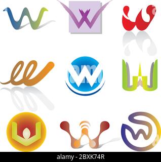 Set of 9 Abstract Letter W Icons / Elements for Logo Design Stock Vector