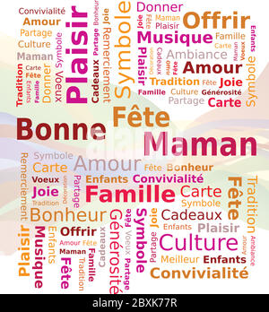 Word Cloud - Happy Mother's Day in Red and Orange Colors - French Language Stock Vector