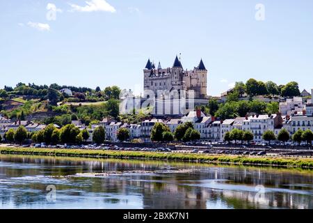 Saumur castle view from the loire river Stock Photo