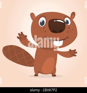 Funny cartoon beaver. Vector illustrated icon of a beaver Stock Vector