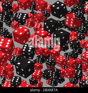 Red Black Dice Seamless Pattern, 3D Illustration Stock Vector