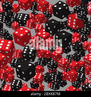 Red Black Dice Seamless Pattern, 3D Illustration Stock Vector