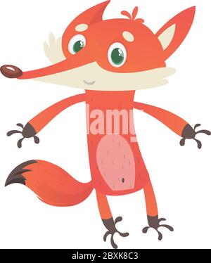 Cartoon red fox. Vector illustration of red smiling fox icon. Design for t-shirt, mug, bag lunchbox, wallpaper, wrapper, poster and banner design for Stock Vector