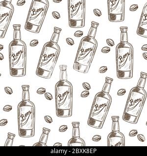 Beer and pistachio, snack and alcoholic beverage seamless pattern Stock Vector