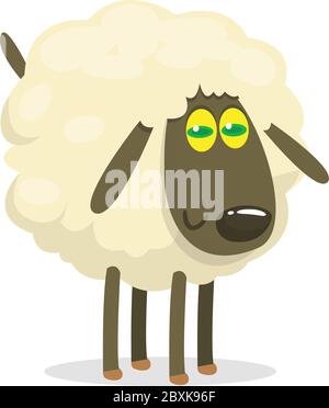 White Sheep Cartoon Mascot Character Standing. Vector Illustration Isolated on white Stock Vector