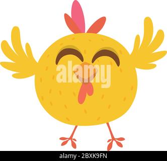 Cute cartoon yellow chicken. Farm animals. Vector illustration of a cute chicken. Mock up for print decoration isolated on white Stock Vector