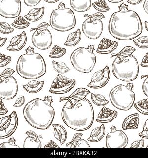 Pomegranate and apple fruits with leaves seamless pattern Stock Vector
