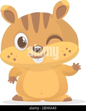 Cartoon funny marmot waving with smile and blink. Vector illustration isolated on white Stock Vector