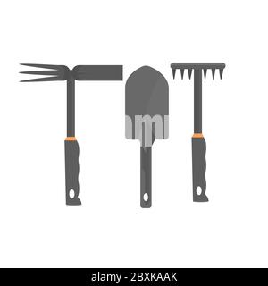 set different gardening tools various garden equipment rakes and shovel isolated vector illustration Stock Vector