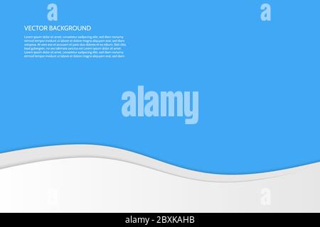 Vector modern simple wavy blue background with paper effect. Background with gray and white waves. Sample text. Stock Vector