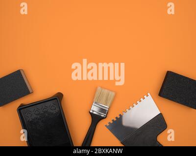 Black tool on a orange background. Paint tool. Stock Photo