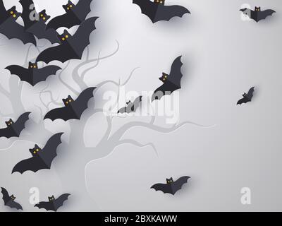 Flying bats background with copy space. Stock Vector