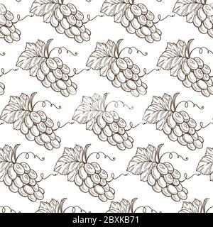 Bunches of grapes with fruits and foliage seamless pattern Stock Vector