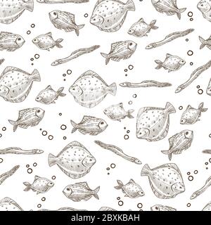 Aquatic tropical fish, exotic sea creatures seamless pattern Stock Vector