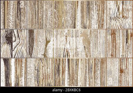 Set of distressed overlay golden wooden plank texture, grunge background. abstract halftone vector illustration Stock Vector