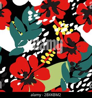 Poppies and foliage, floral background seamless pattern vector Stock Vector