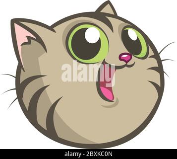 Vector cartoon image of a gray cat head smiling on white background. Vector cat head icon. Stock Vector
