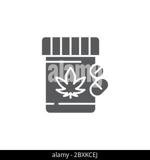 Cannabis pills bottle vector icon symbol isolated on white background Stock Vector