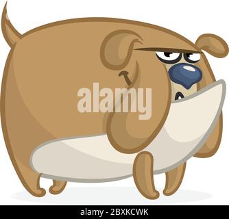 Cartoon angry and funny bulldog illustration. Vector isolated on white Stock Vector