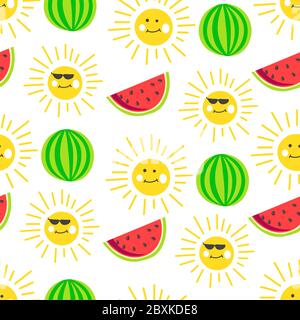 Summertime summer holidays, fruits and characters seamless pattern Stock Vector