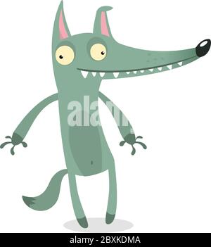 Vector cartoon wolf character isolated on white. Forest funny wolf flat icon. Crazy wolf character Stock Vector