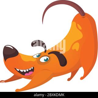 Cartoon funny dog stretching. Illustration isolated on white Stock Vector