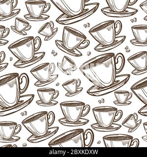 Cups mug pattern seamless tile background hand Vector Image