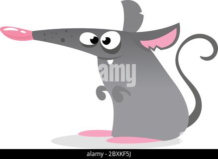 Cartoon mouse isolated on white background. Mouse isolated vector illustration. Small rodent rat. Domestic  mice cute and gray.  Small harmful rat rod Stock Vector