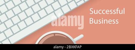 Banner background with keyboard and coffee on the table. Stock Vector