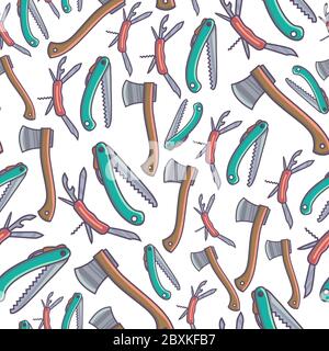 Ax and saw tools of lumberjack or kit or handyman Stock Vector