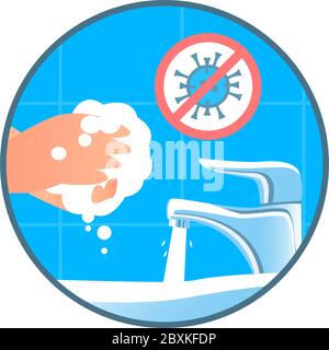 Hand washing with soap in the bathroom. Stock Vector