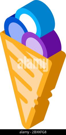 balls of ice cream in waffle cone isometric icon vector illustration Stock Vector
