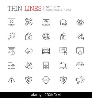 Collection of security relared line icons. Editable stroke Stock Vector