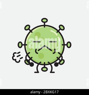 An illustration of Cute Green Virus Mascot Vector Character in Flat Design Style Stock Vector