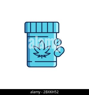 Cannabis pills bottle vector icon symbol isolated on white background Stock Vector