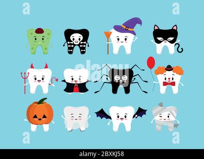 Teeth in Halloween carnival costume vector icon set. Stock Vector