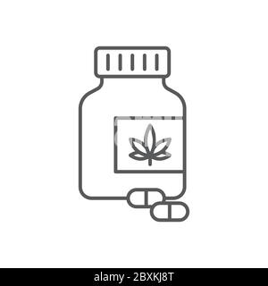 Cannabis pills bottle vector icon symbol isolated on white background Stock Vector