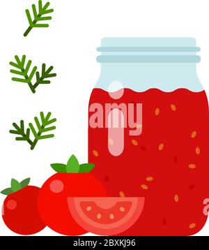 Tomato sauce in a glass jar vector flat isolated Stock Vector