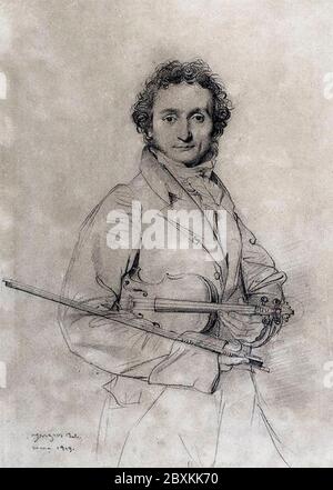 The Violinist Niccolo Paganini - Jean Auguste Dominique Ingres, circa 1819 Stock Photo