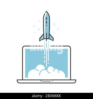 Business startup, idea. Rocket takes off vector illustration Stock Vector