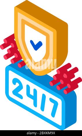 round clock protection isometric icon vector illustration Stock Vector