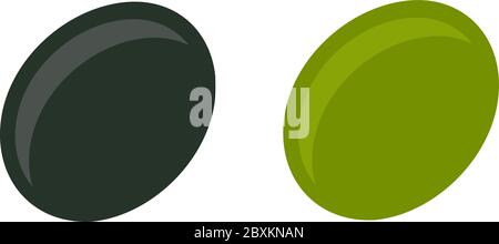 Flat Vector Black and Green Olives Set. Hand Drawn Olive Tree Berry ...