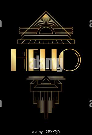 Art Deco Hello text. Decorative greeting card, sign with vintage letters. Stock Vector
