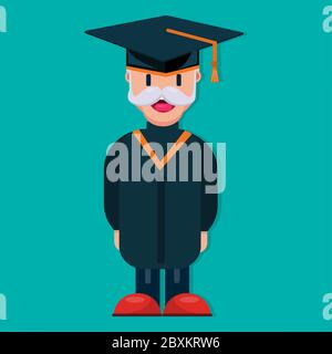 elderly man graduates. isolated vector illustration. Stock Vector