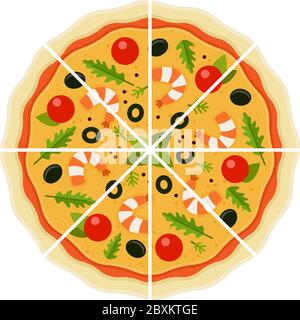 Seafood pizza cut into pieces vector flat isolated Stock Vector