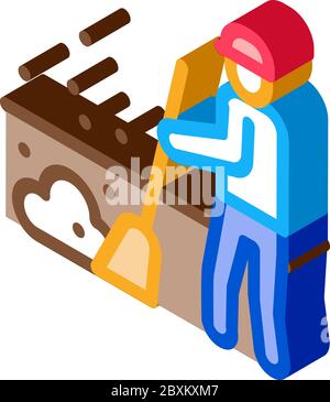 janitor sweep isometric icon vector illustration Stock Vector