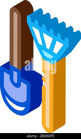 shovel and rake isometric icon vector illustration Stock Vector