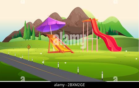 an empty garden view on highway Stock Vector