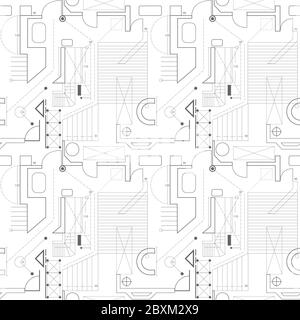 Architecture design draft. Interior blueprint scheme sketch. Construction plan project. Seamless pattern background vector graphic illustration Stock Vector